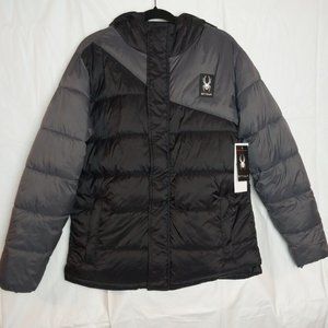 Spyder | ‘Circuit’ Black & Grey Water Repellent Rain & Snow Hooded Puffer Jacket